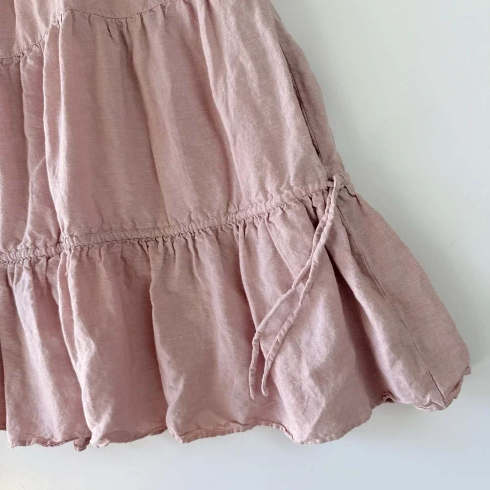 Madewell Linen Blend Lorelei Mini‎ Dress Size Small $98 Tiered Pink Pockets